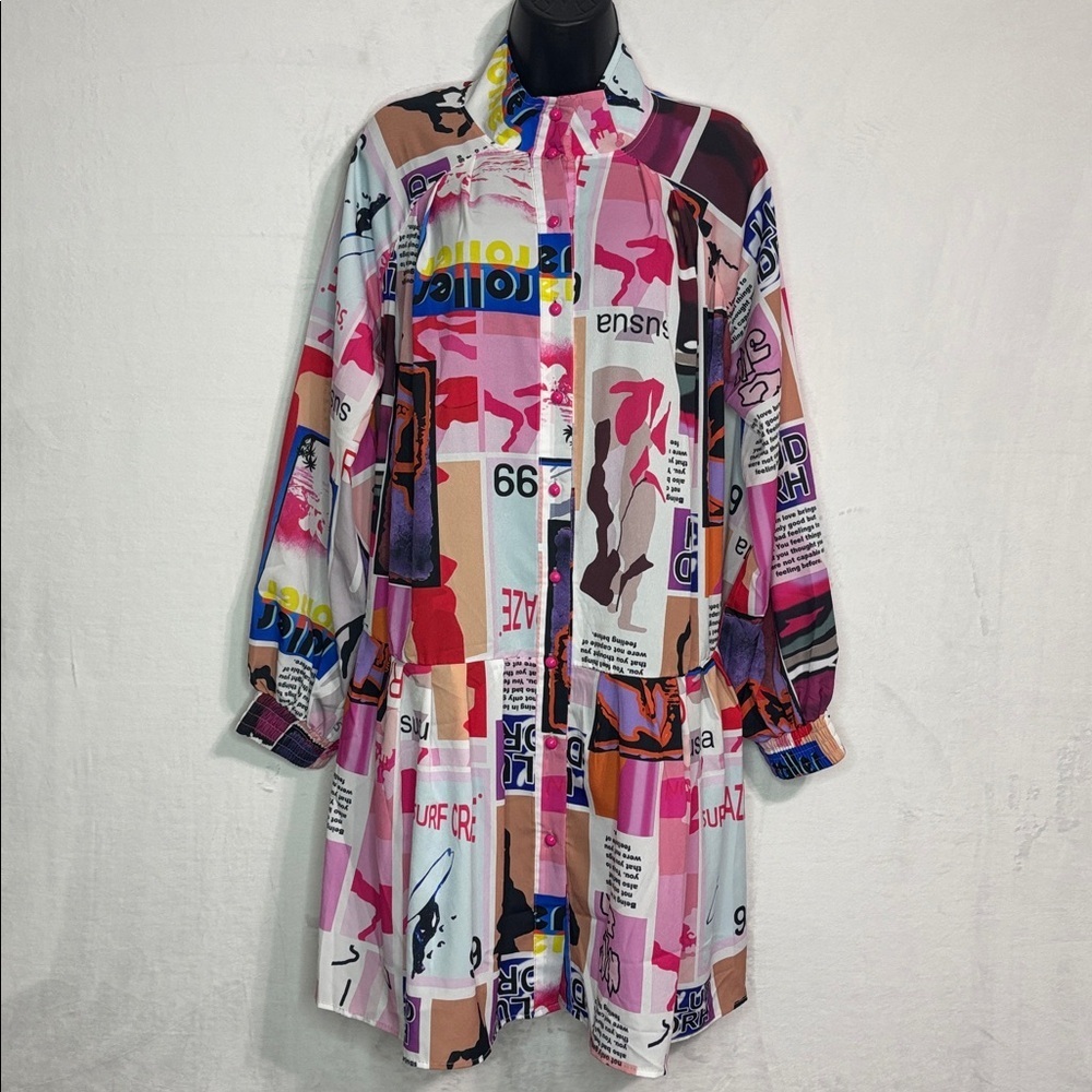 Colorful Graphic Print Shirt Dress by Jennyfer Size: Large